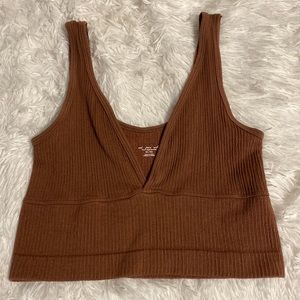 Brown Crop Top V-Neck/Low